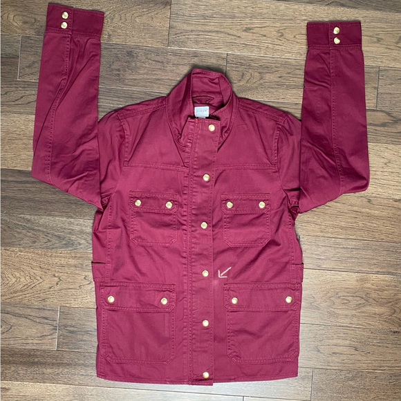 J. Crew Resin-Coated Twill Field Jacket Vintage Burgundy Size M NWT - Picture 8 of 16